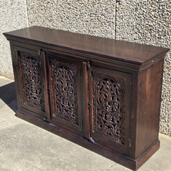 Indian Handmade Carved Wooden 3 Doors Sideboard Brown 150x40x90Cm