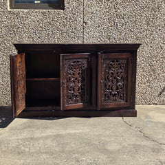 Indian Handmade Carved Wooden 3 Doors Sideboard Brown 150x40x90Cm