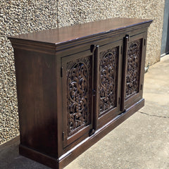 Indian Handmade Carved Wooden 3 Doors Sideboard Brown 150x40x90Cm