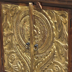 Handmade Indian Furniture Solid Hard Wood Carved 2 Doors Cabinet 90X40X90CM