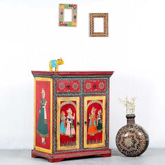 Hand-Painted Solid Wood Cabinet In Multi-Colour