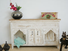 Kalah Hand Carved Solid Wooden Sideboard Buffet White 150x90x40cm KLA0161  -  