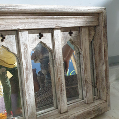 Hand Carved Antique Indian Solid Wood Wooden Mirror Frame Natural 70x6x40cm