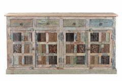 Rainbow Reclaimed Wood Carved Panel Solid Large Sideboard Buffet 183X43X96 CM