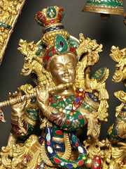 Indian Lord Radha Krishna with Arch Showing Krishna Leela Brass Statue With Inlay Work
