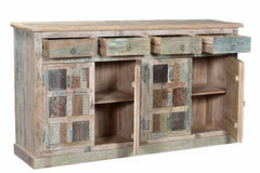 Rainbow Reclaimed Wood Carved Panel Solid Large Sideboard Buffet 183X43X96 CM