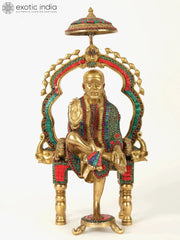 Indian Lord Sai Baba Handmade Brass Statue With Inlay Work