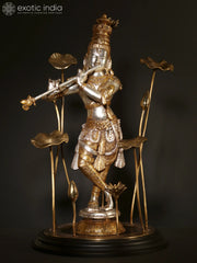 Indian Lord Krishna Playing Flute Brass Statue