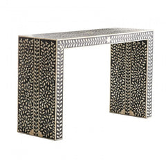 Maaya Bone inlay Black White Floral Console Hall Table