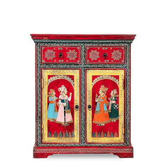 Hand-Painted Solid Wood Cabinet In Multi-Colour