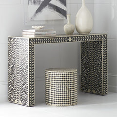 Maaya Bone inlay Black White Floral Console Hall Table