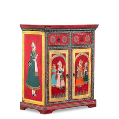 Hand-Painted Solid Wood Cabinet In Multi-Colour