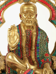 Indian Lord Sai Baba Handmade Brass Statue With Inlay Work