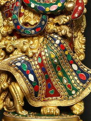 Indian Lord Radha Krishna with Arch Showing Krishna Leela Brass Statue With Inlay Work