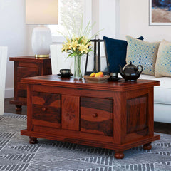 Avalon Rustic Solid Wood 2 Drawer Storage Cocktail Coffee Table Brown