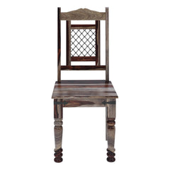 Florida Rustic Wood Ethnic Iron Grill Work Dining Chair