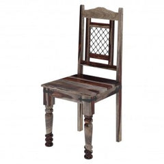 Florida Rustic Wood Ethnic Iron Grill Work Dining Chair