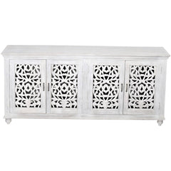 Jali Hand Carved Indian Solid Wood Buffet Storage Sideboard White