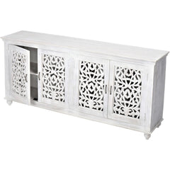 Jali Hand Carved Indian Solid Wood Buffet Storage Sideboard White