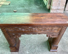 Antique Indian Hand Carved Solid Wood Console Hall Table