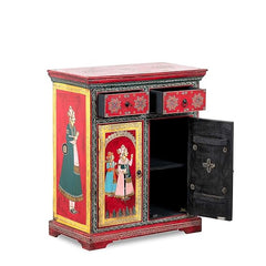 Hand-Painted Solid Wood Cabinet In Multi-Colour