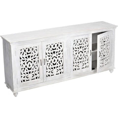 Jali Hand Carved Indian Solid Wood Buffet Storage Sideboard White