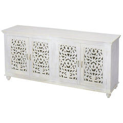 Jali Hand Carved Indian Solid Wood Buffet Storage Sideboard White