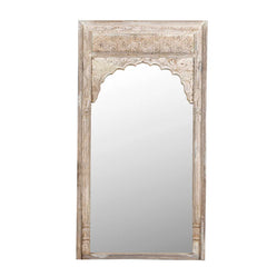 Carved Oasis Hand Carved Mango Wood Mehrab Carving Large Sized Mirror Frame Distressed