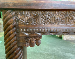 Antique Indian Hand Carved Solid Wood Console Hall Table