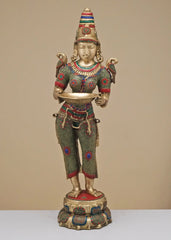 Indian Handmade Deeplakshmi Brass Statue With Inlay Work