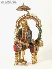 Indian Lord Sai Baba Handmade Brass Statue With Inlay Work