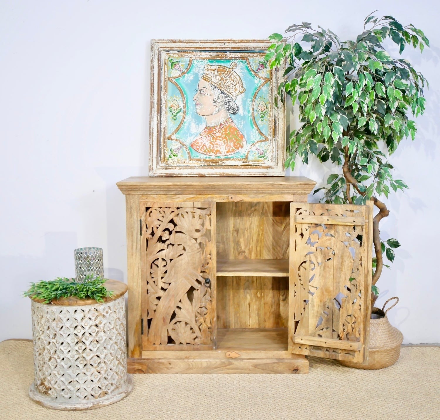 Kalah Hand Carved Solid Wooden Vanity Small Cabinet 90x90x40 KLA0116  -  