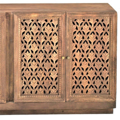 Jali Hand Carved Indian Solid Wood 4 Door Buffet Sideboard Natural