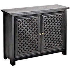 Jali Hand Carved Indian Solid Wood Small Buffet Sideboard Black