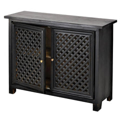 Jali Hand Carved Indian Solid Wood Small Buffet Sideboard Black