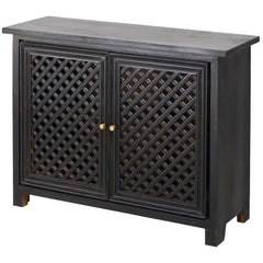 Jali Hand Carved Indian Solid Wood Small Buffet Sideboard Black