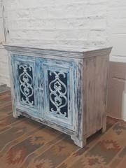 Indian Antiques Hand Carved Two Door Cabinet Sideboard Turquoise