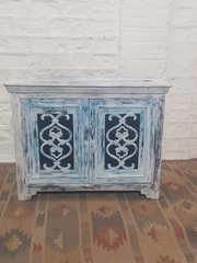 Indian Antiques Hand Carved Two Door Cabinet Sideboard Turquoise