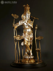 Indian Lord Krishna Playing Flute Brass Statue