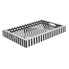 Maaya Bone Inlay Serving Tray - Geometric Pattern Black 49x39x5cm