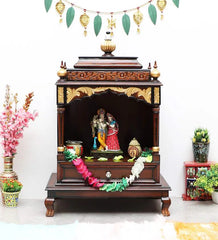 Medium Sized Handmade Solid Wood Home Temple In Brown