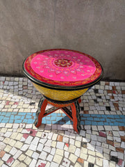 Indian Hand Painted Solid Wood Drum Coffee Table C149
