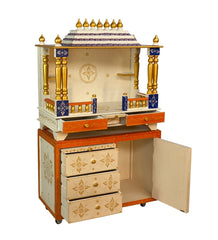 Medium Sized Handmade Polish MDF & Sheesham Wood Home Temple In White