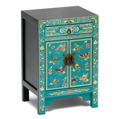 Golden Dragon Oriental Painted Solid Wood Blue Bedside Cabinet 40x35x60cm