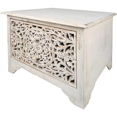 Indian Hand Carved 2 Drawers Solid Wood Bedside Table 03