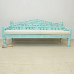 Mughal Garden Hand Carved Balinese Daybed Turquoise L