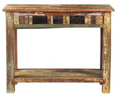 Rainbow Reclaimed Wood carved Console Hall Table