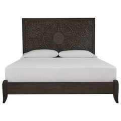 Urban Loft Handmade Solid Mango Wood Carved Bed Frame Black