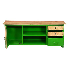 Angle Industrial Metal and Solid Wood TV Cabinet Entertainment Unit Green 140cm