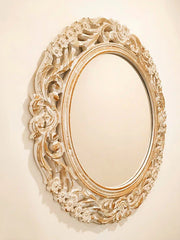 Round Hand Carved Solid Wooden White Wash Mirror Frame 69
